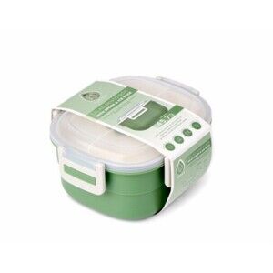 Salad Bento Box Container 4-Compartment Tray with Spork‎ & Ice Pack Green